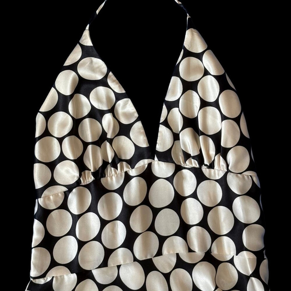 Alyn Paige Vintage Y2K Halter Midi Satin Dress | Black & White Polka Dot | 5/6 - Picture 4 of 7
